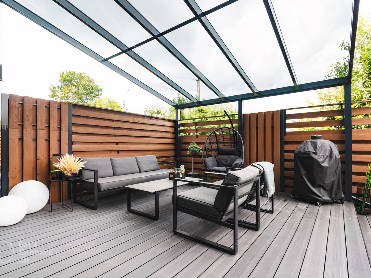 Covered outdoor deck painted by Hereford Painters in Herefordshire