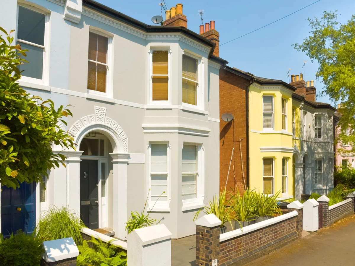 Colourful Victorian terraced front doors painted in Hereford by Hereford Painters