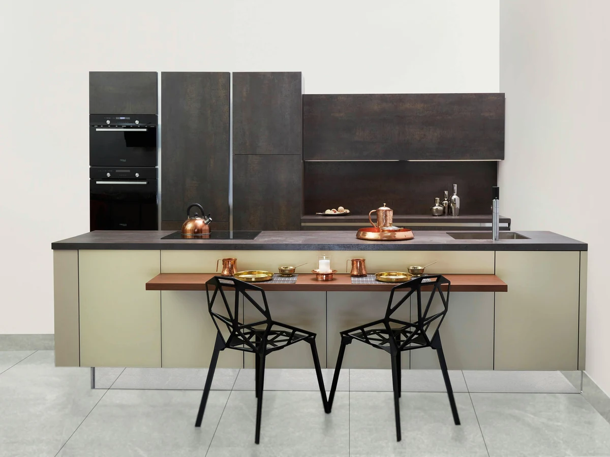 Sleek dark modern kitchen cabinets painted by Hereford Painters