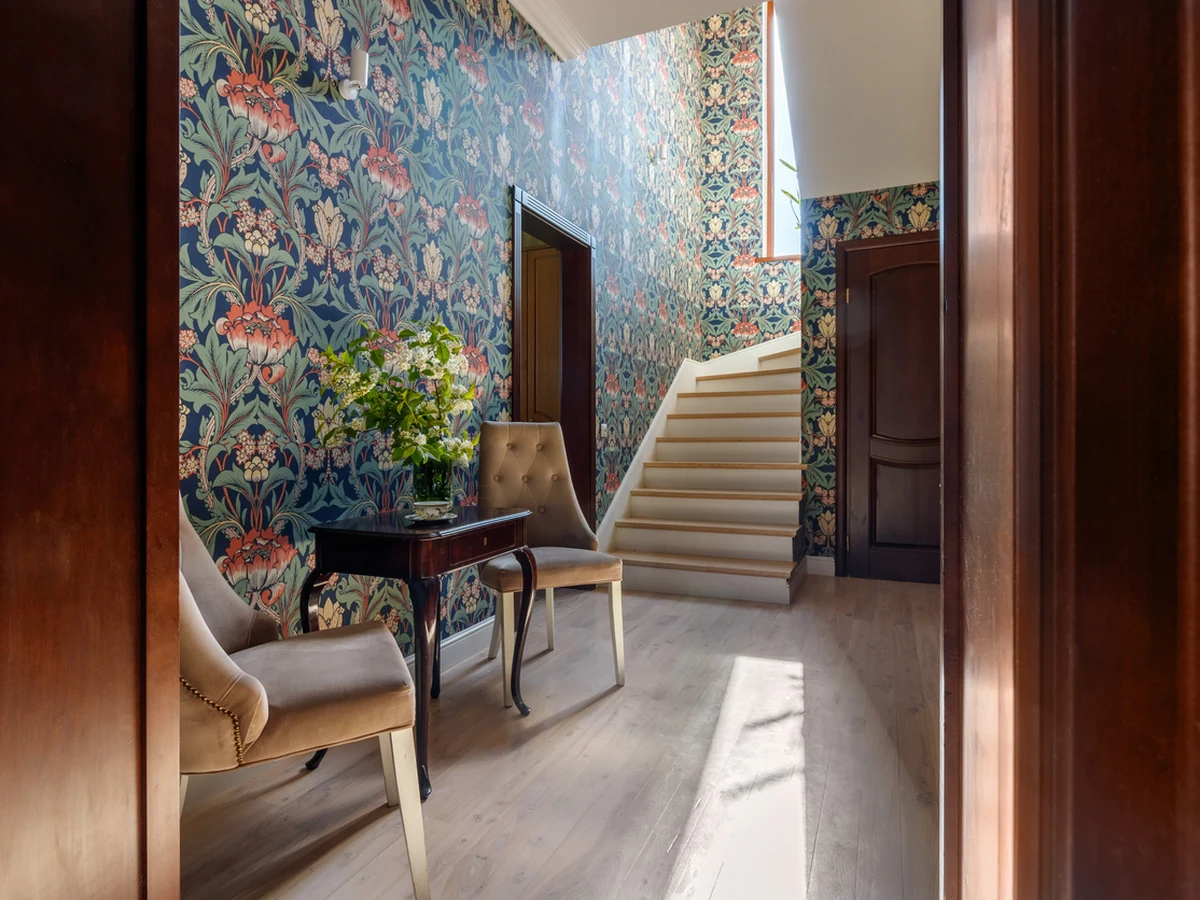 Ornate floral wallpaper installation in Hereford by Hereford Painters